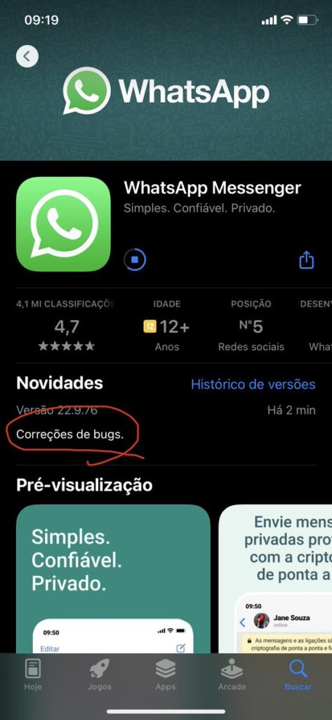 WhatsApp corrige bug que abre conversa debaixo